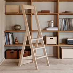 a ladder leaning up against a bookshelf in a room