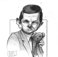 a drawing of a man holding a teddy bear