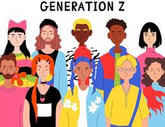 a group of people standing next to each other with the words generation z in front of them