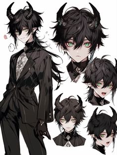 an anime character with horns on his head and black hair, wearing a suit that has long