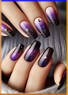 Sparkly Glitter Ombre You Cam Do In 5 Min #glitternails #ombrenails ❤️ The art of how to do fun nail designs at home is easy. Anyone can become a pro with the right guidance and motivation. That is what we are here for! ❤️ See more: https://naildesignsjournal.com/fun-nail-designs-tutorials/ #naildesignsjournal #nails #nailart #naildesigns Purple And Black Nails Ideas, Character Nails, Nail Art Simple, Galaxy Nail Art, Galaxy Nails, Finger Nails, Winter Nail Designs