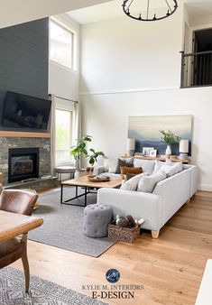 a living room filled with furniture and a flat screen tv mounted on the wall above a fireplace