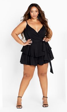 Party Wrap Playsuit - black Wrap Playsuit, Sun Dress Casual, Plus Size Party, Formal Occasion Dress, Tie Maxi Dress, Black Playsuit, Plus Size Romper, Womens Playsuits, Rust Dress