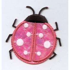 a pink lady bug with white dots on it's back