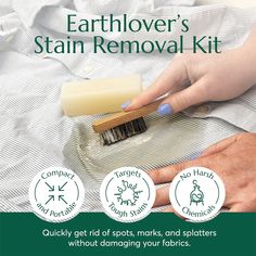 the earthlovr's stain removal kit is being used to remove stains from clothes