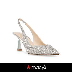 in stock Silver Evening Shoes, Crystal Pumps, Rhinestone Pumps, Silver Pumps, Slingback Shoes, Trending Sneakers, Womens Clarks, Mens Trends, Betsy Johnson