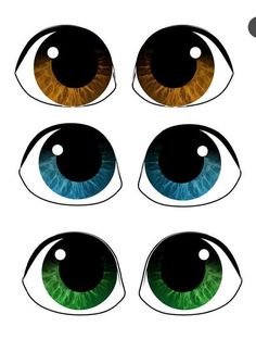 four different colored eyes are shown in this image