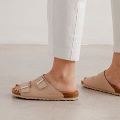 Biankina Marbella Eco Vegan Canvas Cork Buckle Sandal Slide for Women - Nude Slide Sandals Women, Vegan Sandals, Slides For Women, Cork Sandals, Buckle Sandals, Ring Pendant Necklace, Sandals Women, Beauty Bag, Marbella