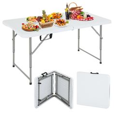 the folding table has two trays with food on it