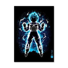 a poster with the image of gohan in blue and white, on a wall