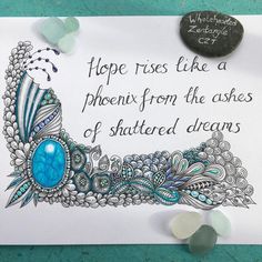 a card with an image of a peacock on it and the words hope rises like a pheonix from the ashes of shattered dreams