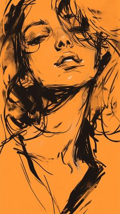 a black and orange drawing of a woman's face