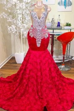 Red Rhinestones Prom Dresses 2025, Floral Fashion Birthday Scoop Neck Prom Dress, Red Formal Gown, Red Mermaid Prom Dress, Best Formal Dresses, Fashion Birthday, Mermaid Prom Dresses Lace, Red Dresses Classy, Floor Length Prom Dresses