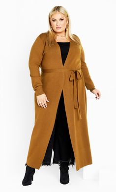 Goldie Cardigan - salted caramel Elegant Solid Color Open Front Sweater Coat, Belted Cardigan For Fall Workwear, Fall Workwear Belted Cardigan, Elegant Long Brown Sweater Coat, Plus Size Cardigan, Chunky Scarf, Denim Short Dresses, Plus Size Clothes, Plus Size Cardigans