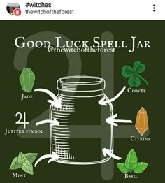 Good Luck Spell Jar, Luck Spell Jar, Good Luck Spell, Witchcraft Diy, Luck Spell, Wicca Recipes, Spell Bottles, Finding A Job