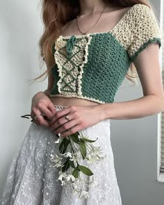 Crochet Long Sleeve Tie Top, Valentines Crochet Outfit, Crochet Ball Gown, Ren Faire Crochet, Crotchet Outfits Aesthetic, Kawaii Crochet Clothes, Tops Crochet Pattern, Croche Aesthetic, Easy Crochet Dress