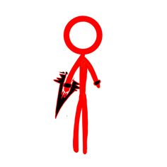 a red stick figure holding a black object