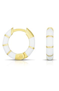 Enamel adds a pop of color to these bold 14K gold plated sterling silver hoop earrings. 0.5" length Hinge closure 14K gold plated sterling silver/enamel Imported | Sphera Milano 14K Gold Plated Sterling Silver & Enamel Hoop Earrings Sterling Silver Hoop Earrings, Sterling Silver Hoops, Keep Jewelry, Silver Hoops, Silver Hoop Earrings, Color Pop