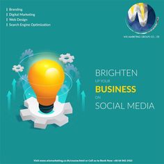 the brochure for brighten your business on social media, with an image of a light bulb