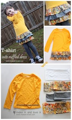 the instructions for how to make a ruffled top and skirt with an old t - shirt