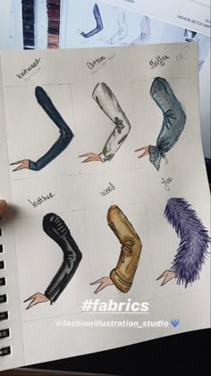 a person holding up a piece of paper with different types of leggings on it