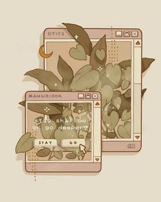 two cell phones with plants on them and the screen has an image of leaves in it