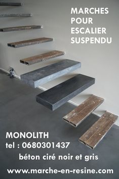 an advertisement for the march issue of marche - resinee, featuring stairs and benches