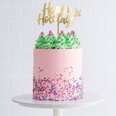 Sweet E's Glam Pink Holiday Cake - Sweet E's Bake Shop - The Cake Shop Fondant Christmas Cake, Pink Centerpieces, Pink Obsession, Holiday Cake, Gold Cake Topper, Cake Gift