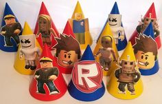 a group of toy figures sitting next to each other