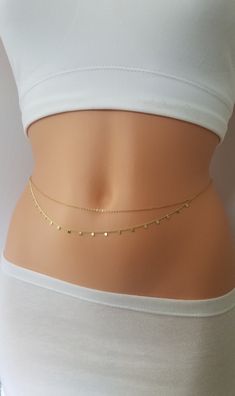 "Jasmine Belly Chain, Belly Chain, Gold Belly Chain, Layer Belly chain, Body Chain, Body Jewelry The newest trend in body jewelry, belly chain is super cute and easy to wear. Perfect on the beach or outfits. ★Details; ~This belly chain is made up of two layers of delicate chains connected on sides and secured at the back with a clasp. ~ 2 inches adjustment chain with a tear drop ~Comes elegantly in a cute package, ready for gift giving. ~The body chain is available in gold plated, silver plated, Affordable Gold Waist Chain For Festival, Delicate Gold Chain Body Jewelry For The Beach, Gold Delicate Chain Body Jewelry For The Beach, Gold Delicate Chain Body Chain For Beach, Delicate Gold Body Chain For Beach, Gold Beaded Chain Waist Chain For Beach, Dainty Waist Chain For Party, Dainty Adjustable Waist Chain For Party, Dainty Gold Festival Body Jewelry