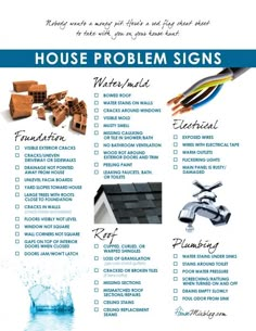 the house problem sign is shown in blue and white with pictures of houses on it