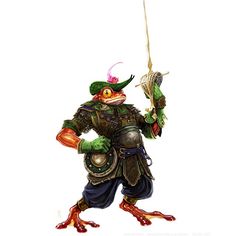 an image of a man dressed as a frog holding a fishing pole in his hand