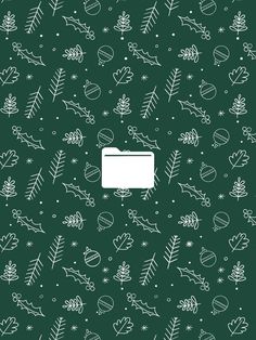 a green background with white leaves and snowflakes