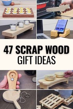 Scrap wood gift ideas text with eight project idea images Wood Gift Ideas Diy, Gifts From Scrap Wood, Diy Christmas Gifts Made From Wood, Wood Craft Gift Ideas, Diy Wood Presents, Wood Gifts To Make, Picture Craft Ideas Diy Gifts, Woodworking Gifts For Her, Diy Wooden Gifts Handmade