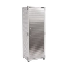 a tall metal cabinet with wheels on the bottom and sides, against a white background