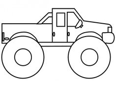 a truck with big tires on the front and back wheels, outlined in black and white