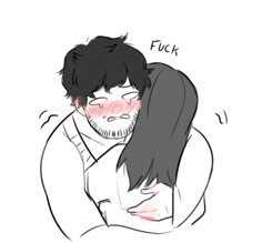 a drawing of a man hugging a woman's head with the words f k on it