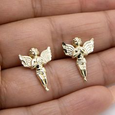 "3/4\" Diamond Cut Praying Angel Stud Earrings Solid Real 10K Yellow Gold *Metal: Real 10K Yellow Gold (Properly Stamped, 10K) *Condition: Brand New *Finish: Polished *Average Weight: 1.63 grams *Length: 18mm = Just under 3/4\" *Width: 13.4mm = Just over 1/2\" *Clasp/Bail: Push Back All of our items are brand new and are shipped with a gift box." Praying Angel, Average Weight, Diamond Cut, Gold Metal, Jewelry Necklace Pendant, Diamond Cuts, Etsy Accessories, Jewelry Necklaces, Accessory Gift