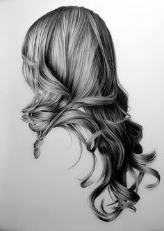 a pencil drawing of a woman's head with long, wavy hair on it