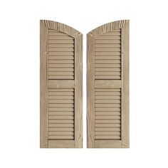 TimberThane Tan Two Louver Elliptical Sandblast Faux Wood Shutters Wood Shutters, Faux Wood, Shutters, Window Treatments, Wood