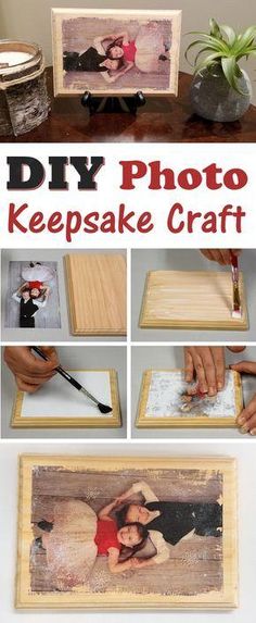 the instructions for how to make a diy photo keepsake craft with wood and paint