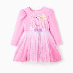 Toddler girls will love this officially licensed Peppa Pig merchandise featuring a set of four stunning dresses that includes pink and purple ombre dresses, blue dress with floral design, and a pink ombre dress. The unique digital print design of Peppa Pig and the ruffled ombre hemline with 3D flower decorations make this dress set a sweet and adorable addition to any occasion.
* Product features: Set of four dresses with Peppa Pig digital print
* Fabric characteristics: Nylon and spandex for stretch and comfort
* Piece of product: Dresses
* Neckline: Round
* Sleeves: Long sleeves
* Style: Ombre hemline with 3D flower decorations
* Fit: Regular
* Length: Knee-length Pink Ombre Dress, Ombre Dresses, Floral Mesh Dress, Character Pattern, Ombre Dress, Sleeves Style, Dresses Blue, Purple Ombre, Digital Print Fabric