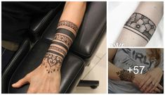 three different tattoos are shown on the arm, wrist and handbands in this collage