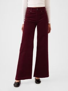 High Rise Corduroy Stride Wide-Leg Pants | Gap Gap Bottoms With Five Pockets For Fall, Gap High Waist Jeans For Fall, Gap Wide Leg Flare Jeans, Gap High Rise Pants For Fall, Gap Pants With Pockets For Fall, Chic High Rise Gap Bottoms, Gap Chic Bottoms With Relaxed Fit, Chic Gap Bottoms With Relaxed Fit, Gap Relaxed Fit Full-length Pants