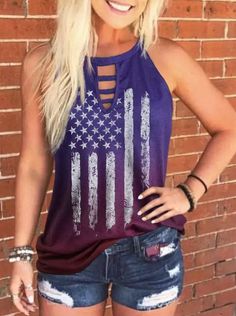 American Flag Gradient Hollow Out Tank Aosig Day Collar, Rodeo Outfits, 4th Of July Outfits, Curvy Women Jeans, Cute Comfy Outfits, Country Outfits, Casual Fit, Casual Style Outfits, Sleeveless Tank Top