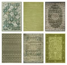 nine rugs with different colors and patterns on them, all arranged in rows against a white background