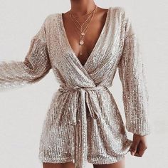 Sequin Kimono, Chique Outfits, Sequin Rompers, Sequin Bodycon Dress, Eve Outfit, Short Playsuit, Long Bodycon Dress, Women Long Sleeve Dress, Sequin Party Dress