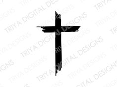 a black and white image of a cross with the word jesus on it's side