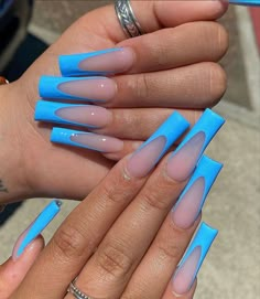 Long Blue Nail Designs, Blue Long Nails Acrylic, Long Blue French Tip Nails, Hot Blue Nails, Long Blue Acrylic Nails, Boujee Nails Acrylic Long, Long Blue Nails, Blue Long Nails, Turquoise Acrylic Nails