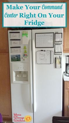 a refrigerator with magnets on it in a kitchen